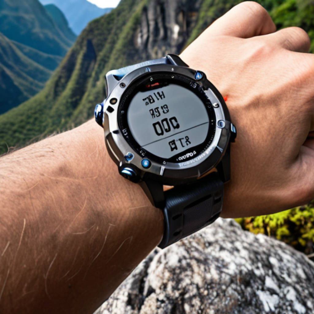**

*   **Prompt:** Rugged Garmin Fenix smartwatch on a rocky mountain trail, demonstrating durability. Close-up. Focus on the Sapphire glass and titanium build. A Thai hiker in the background admiring the view.

**